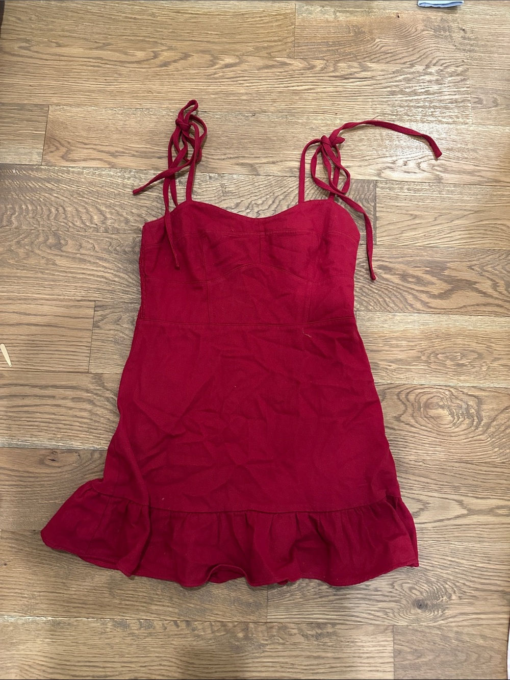 Red Tie-Strap Mini Dress with Ruffle Hem
